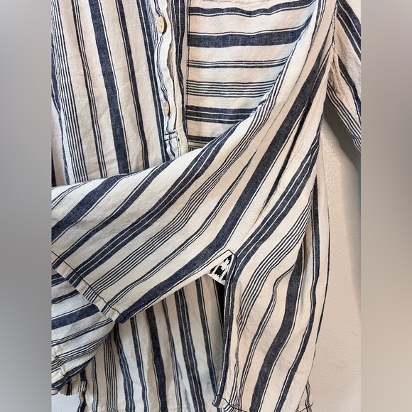 Free People Summer Breeze Stripe Popover Shirt Small Linen Blend Long Sleeve - Picture 8 of 10